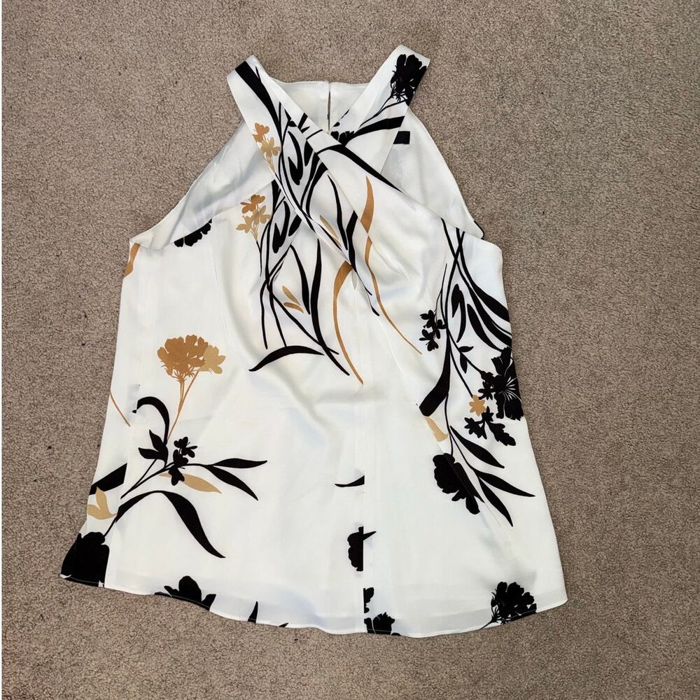 White House Black Market Criss-Cross Sleeveless Floral Blouse Women's size 4